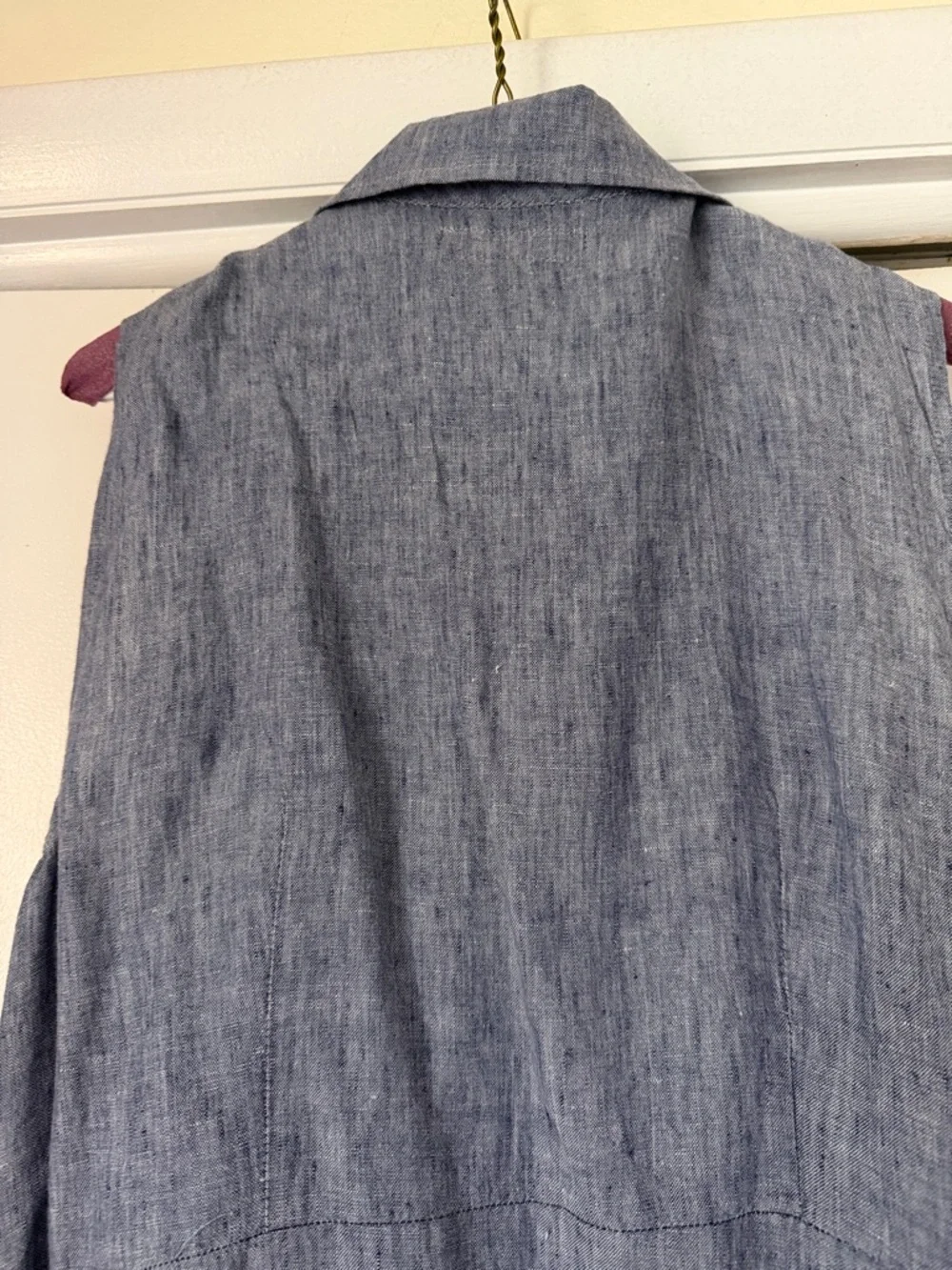 Flax Chambray Blue Sleeveless Button-Front Midi Dress - Picture 3 of 7